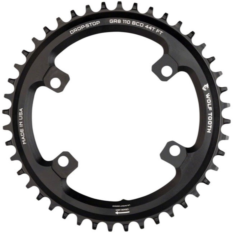 Wolf Tooth Shimano 110 Asymmetric BCD Chainring – 42t 110 Asymmetric BCD 4-Bolt Drop-Stop Flattop For Shimano GRX Cranks BLK
