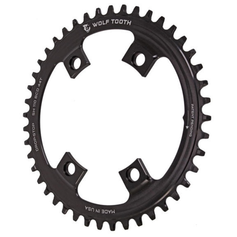 Wolf Tooth Shimano 110 Asymmetric BCD Chainring – 44t 110 Asymmetric BCD 4-Bolt Drop-Stop For Shimano Cranks BLK