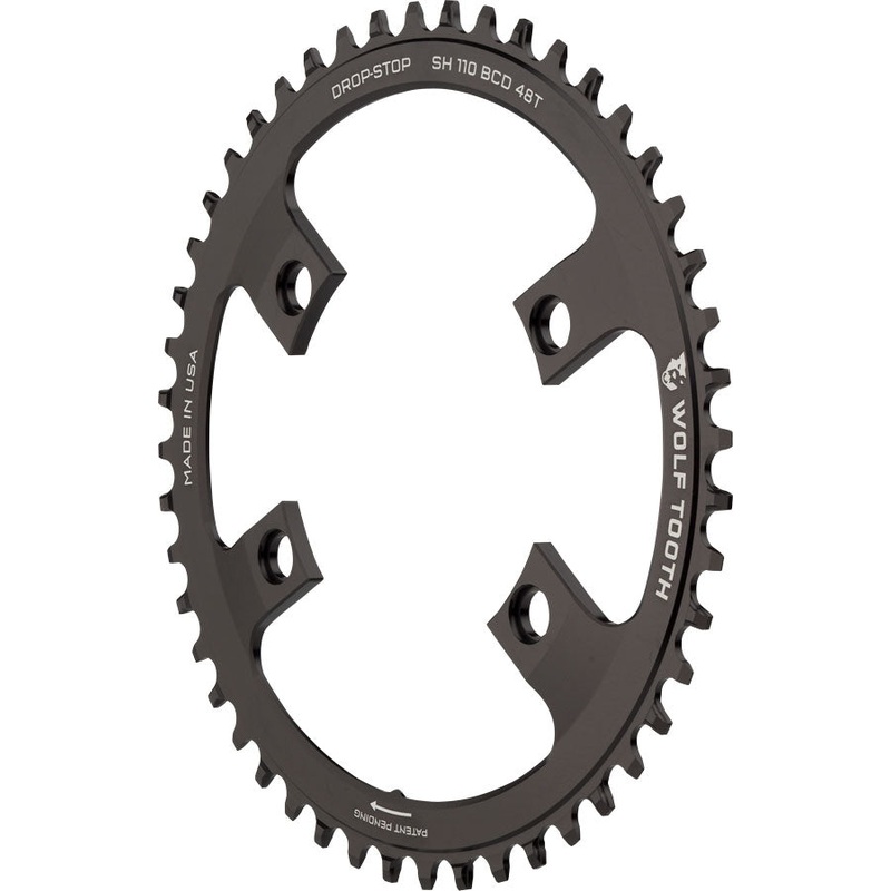 Wolf Tooth Shimano 110 Asymmetric BCD Chainring – 48t 110 Asymmetric BCD 4-Bolt Drop-Stop For Shimano Cranks BLK