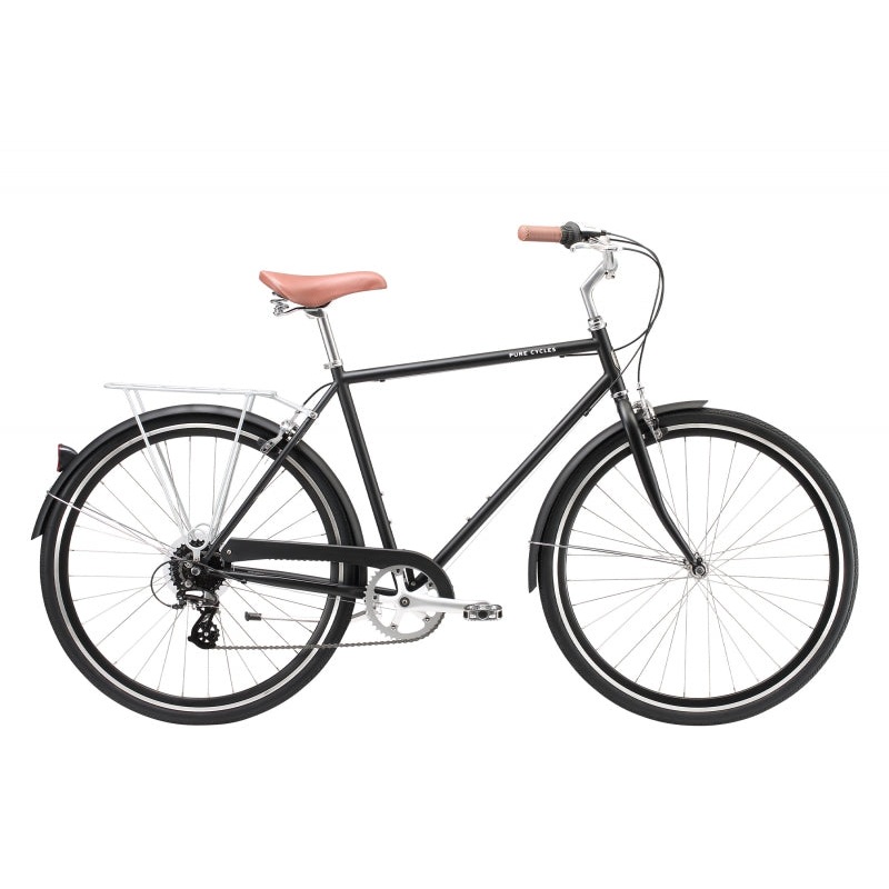 Pure cycles City Classic 8-Speed Step-Over 54cm Bourbon – Matte Black 700c Anodized Black 8 Speed Rim Brake