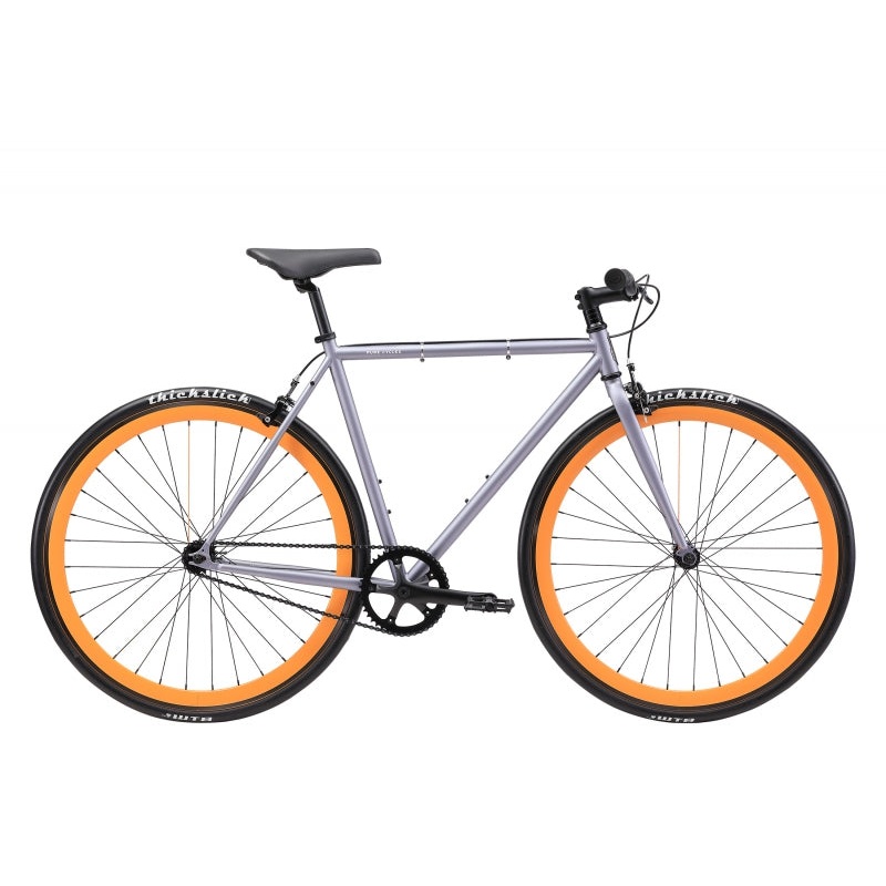 Pure cycles Original Step-Over 58cm Papa – Matte Grey 700c Orange w/Black 1 Speed Rim Brakes