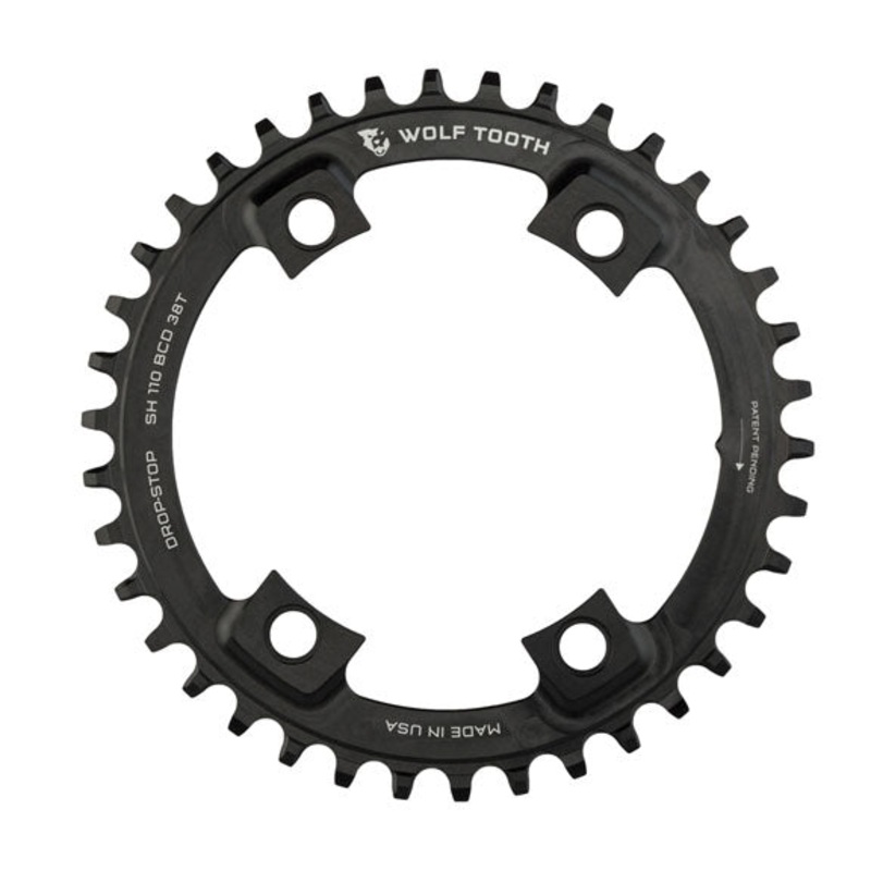 Wolf Tooth Shimano 110 Asymmetric BCD Chainring – 42t 110 Asymmetric BCD 4-Bolt Drop-Stop For Shimano Cranks BLK