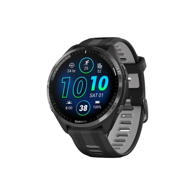 Garmin Forerunner 965 GPS Smartwatch – 47mm Carbon Gray DLC Titanium Bezel BLK Case BLK/Powder Gray Silicone Band